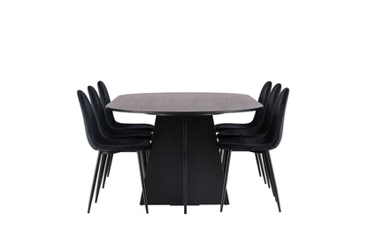 Spisebordsstol 2-pak Sort + Ovalt Spisebord 230 x 115 Sort