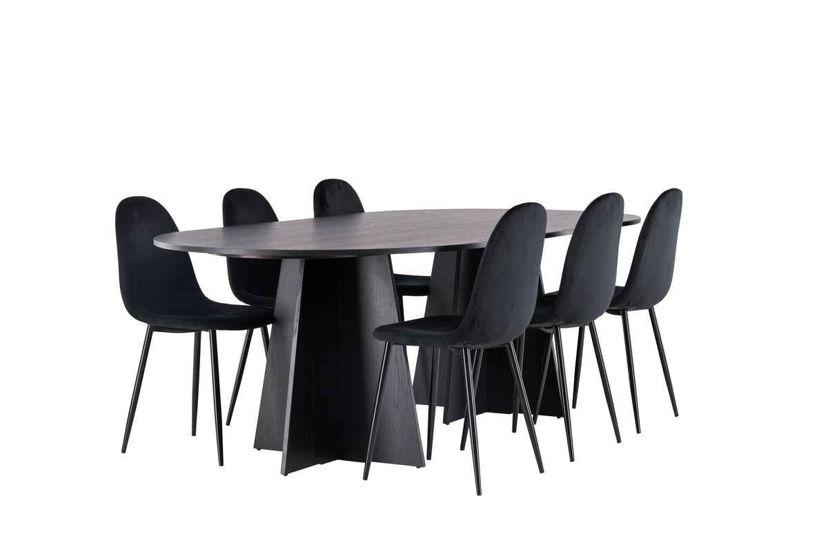 Spisebordsstol 2-pak Sort + Ovalt Spisebord 230 x 115 Sort