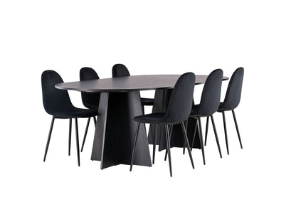 Spisebordsstol 2-pak Sort + Ovalt Spisebord 230 x 115 Sort