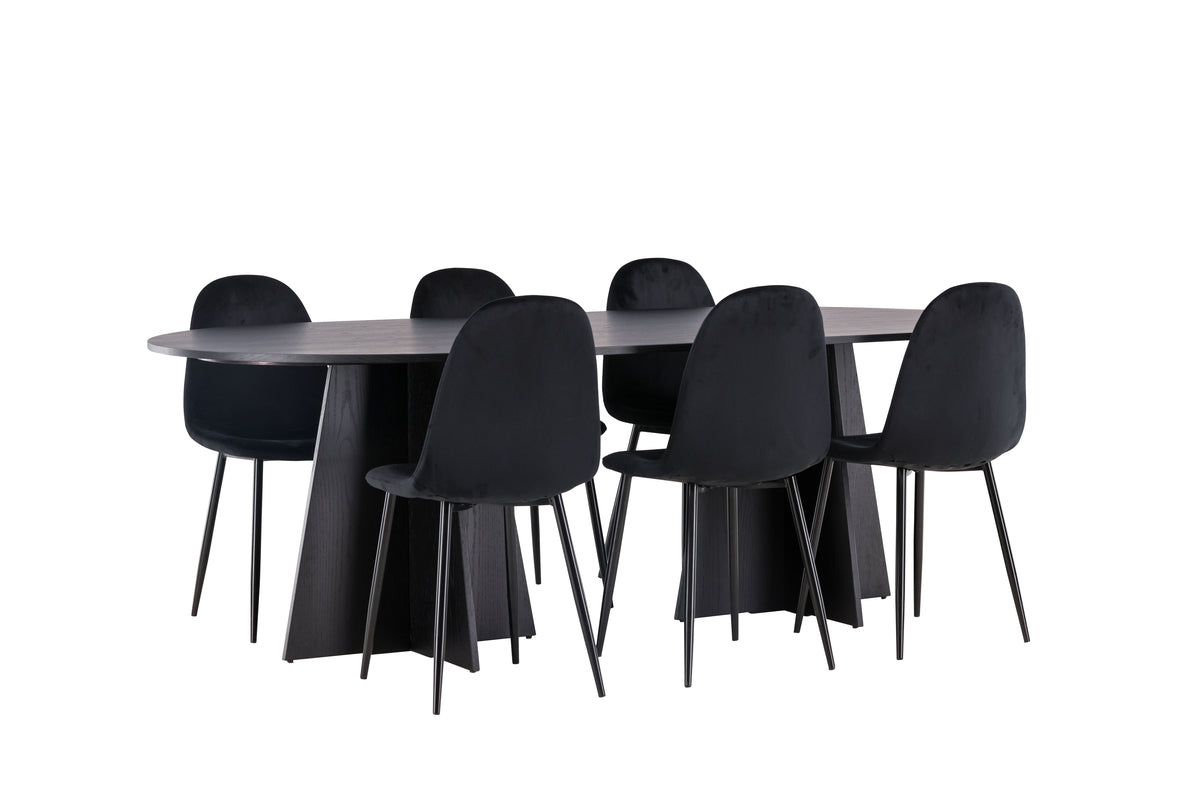 Spisebordsstol 2-pak Sort + Ovalt Spisebord 230 x 115 Sort