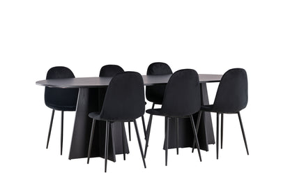 Spisebordsstol 2-pak Sort + Ovalt Spisebord 230 x 115 Sort