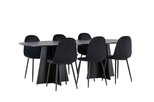 Spisebordsstol 2-pak Sort + Ovalt Spisebord 230 x 115 Sort