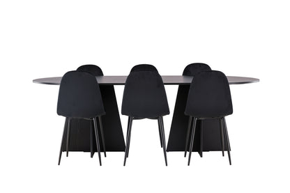 Spisebordsstol 2-pak Sort + Ovalt Spisebord 230 x 115 Sort