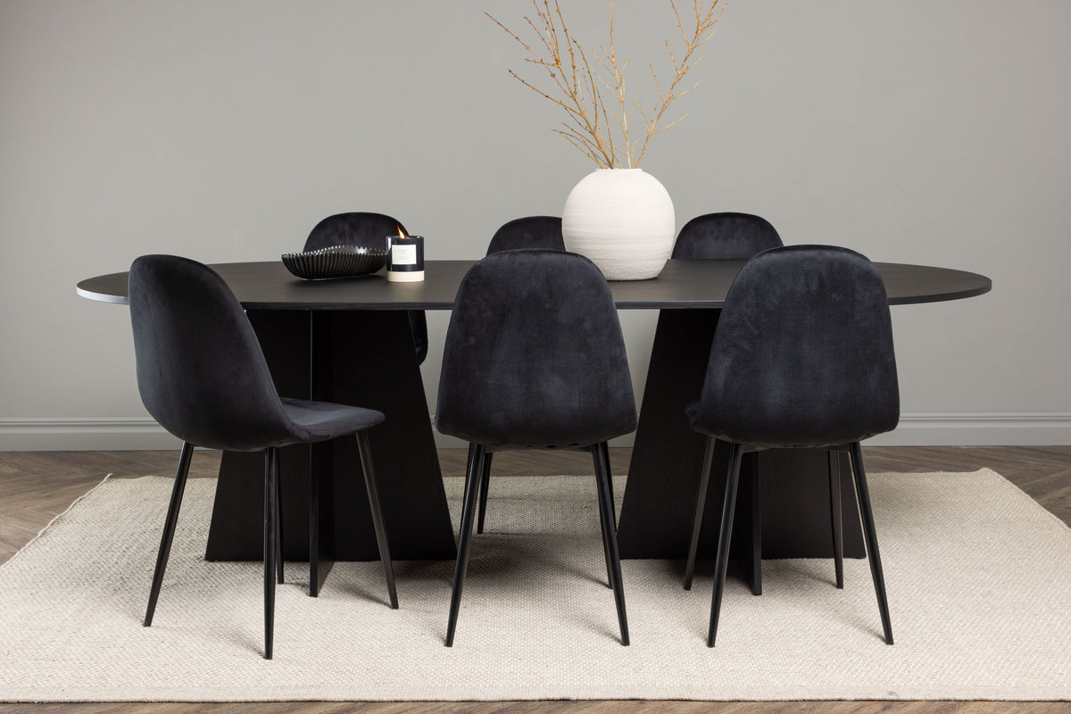 Spisebordsstol 2-pak Sort + Ovalt Spisebord 230 x 115 Sort