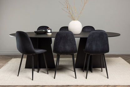 Spisebordsstol 2-pak Sort + Ovalt Spisebord 230 x 115 Sort