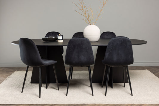 Spisebordsstol 2-pak Sort + Ovalt Spisebord 230 x 115 Sort
