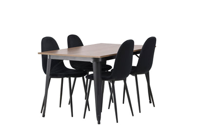 Spisebordsstol 2-pak Sort + Rektangulært Spisebord 140 x 80 Valnød