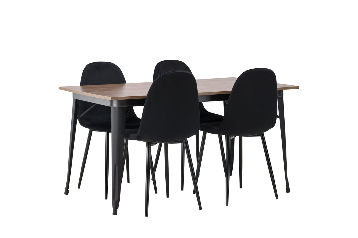 Spisebordsstol 2-pak Sort + Rektangulært Spisebord 140 x 80 Valnød