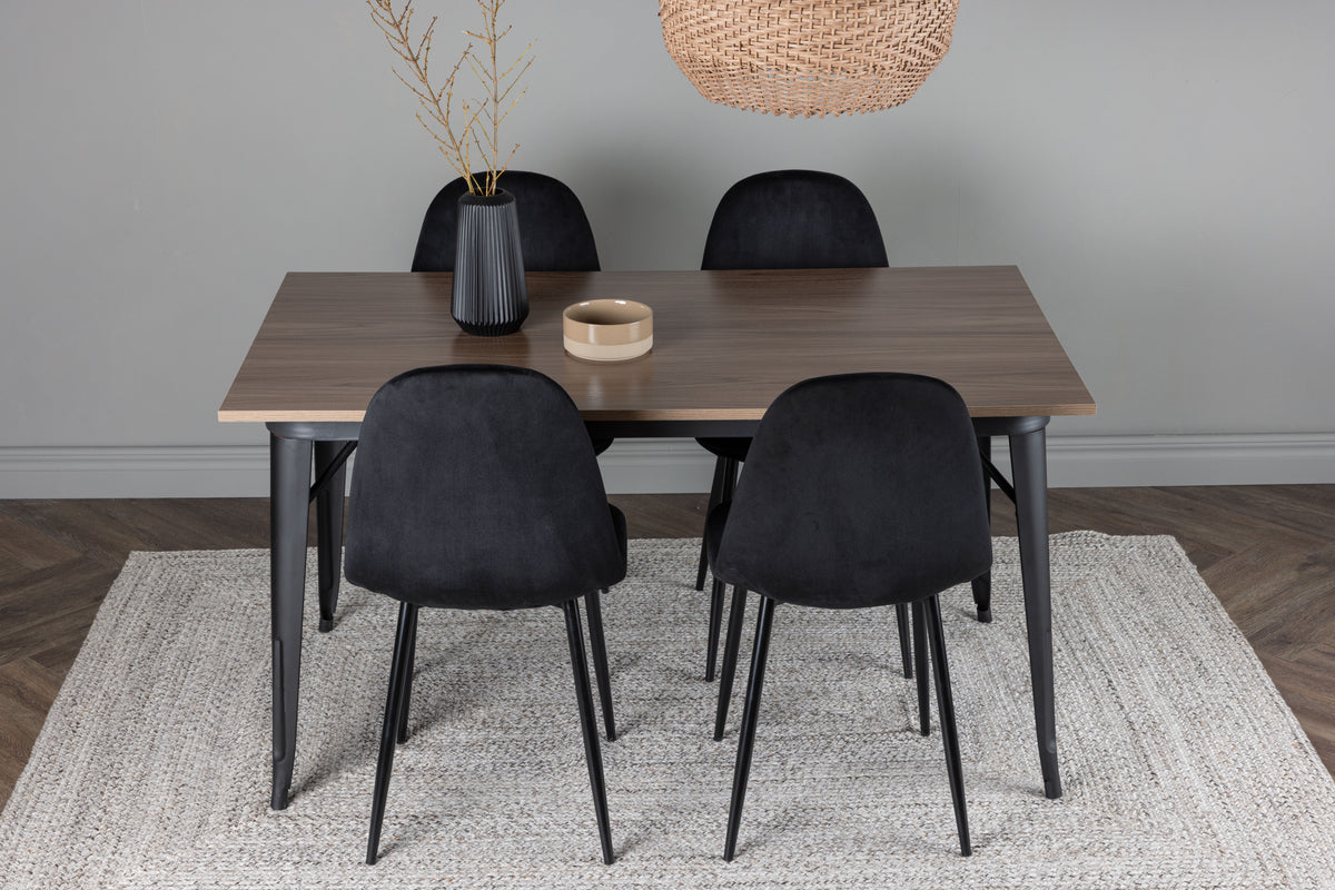 Spisebordsstol 2-pak Sort + Rektangulært Spisebord 140 x 80 Valnød