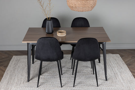 Spisebordsstol 2-pak Sort + Rektangulært Spisebord 140 x 80 Valnød