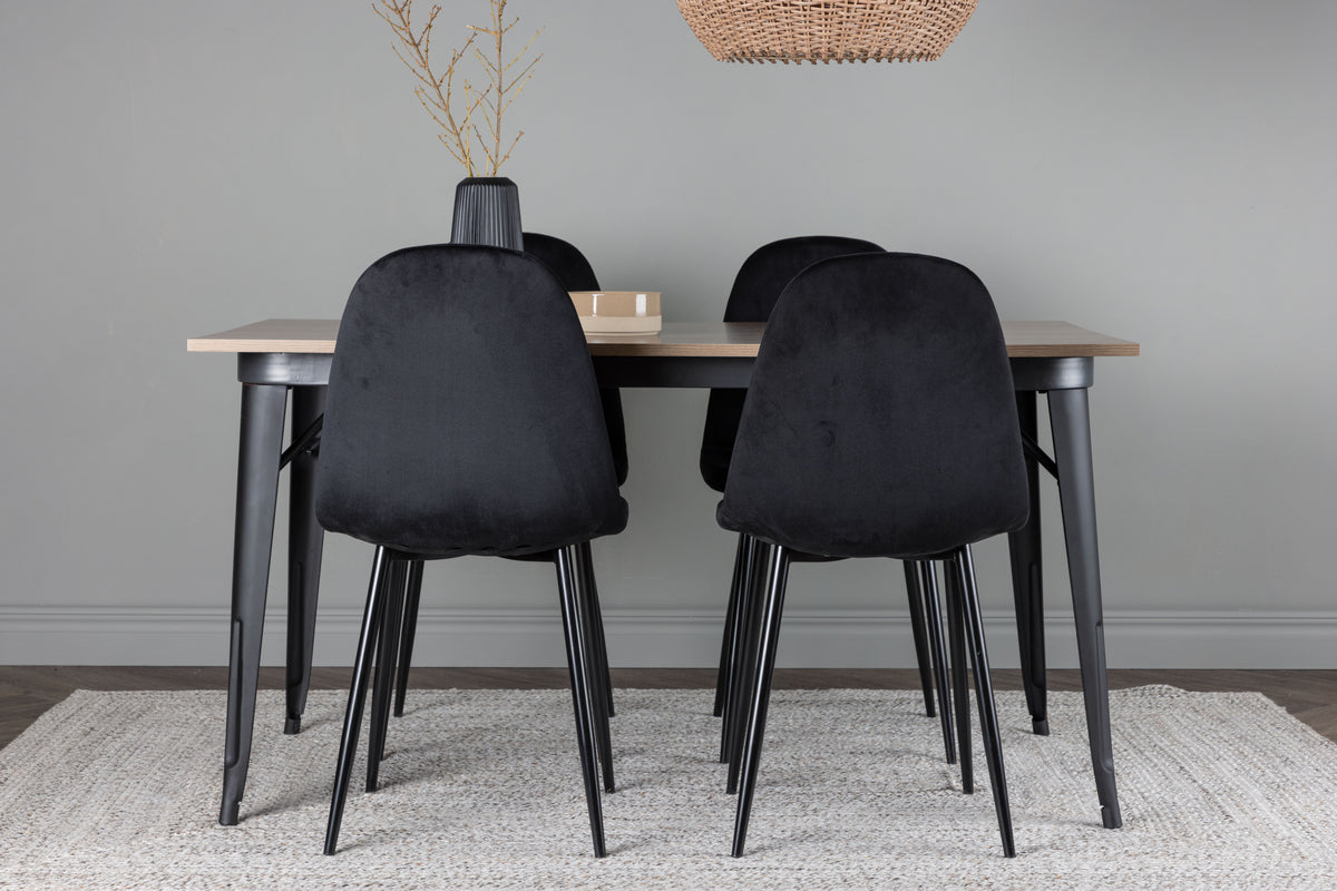 Spisebordsstol 2-pak Sort + Rektangulært Spisebord 140 x 80 Valnød
