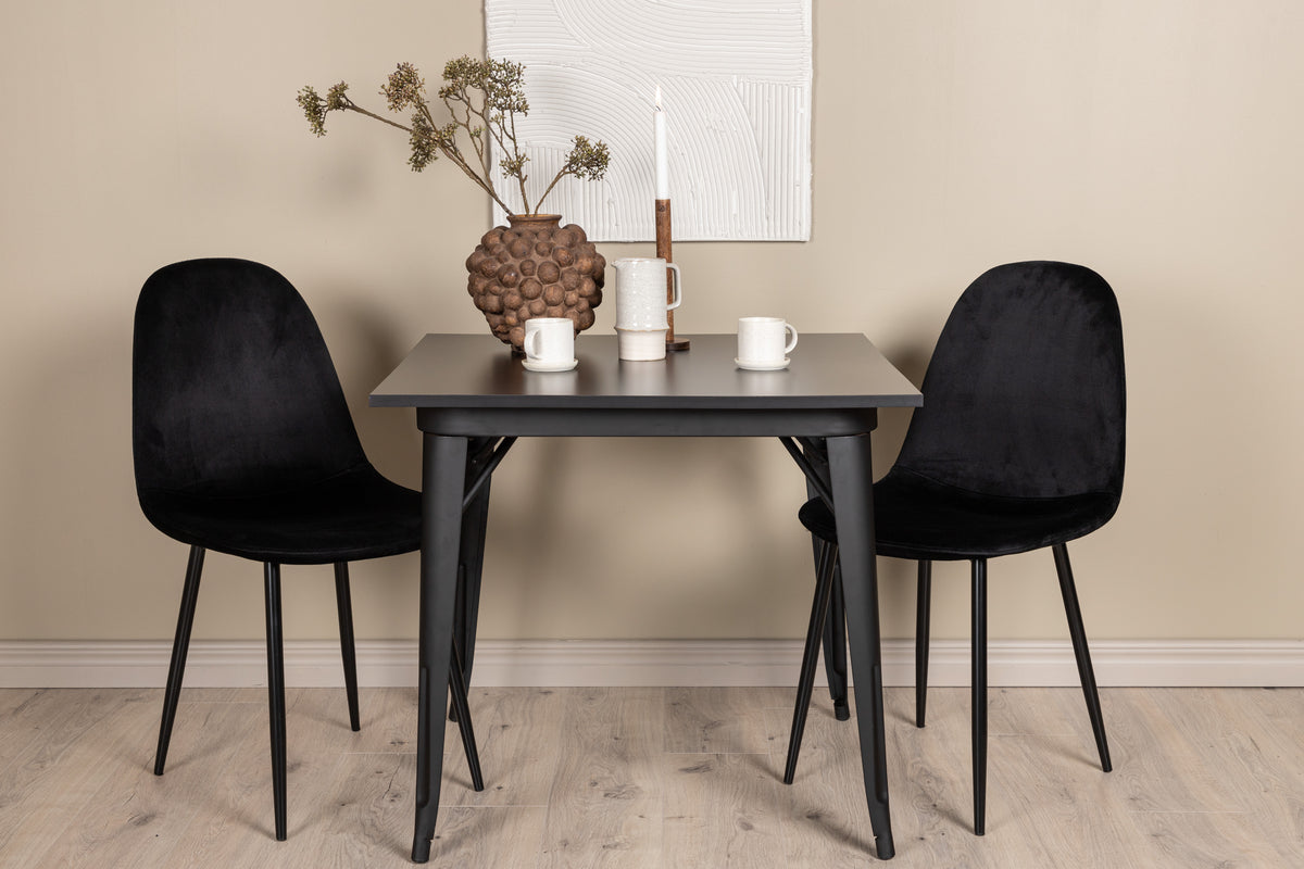 Spisebordsstol 2-pak Sort + Rektangulært Spisebord 80 x 80 Sort