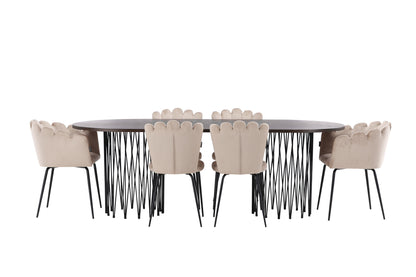 Limhamn & Stone Spisebordsstol 2-pak Beige + Ovalt Spisebord 220 x 100 Mocca