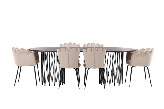 Limhamn & Stone Spisebordsstol 2-pak Beige + Ovalt Spisebord 220 x 100 Mocca