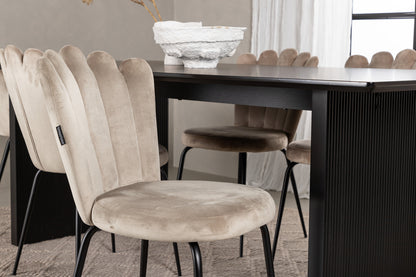 Limhamn & Vail Spisebordsstol 2-pak Beige + Rektangulært Spisebord 200 x 100 Sort