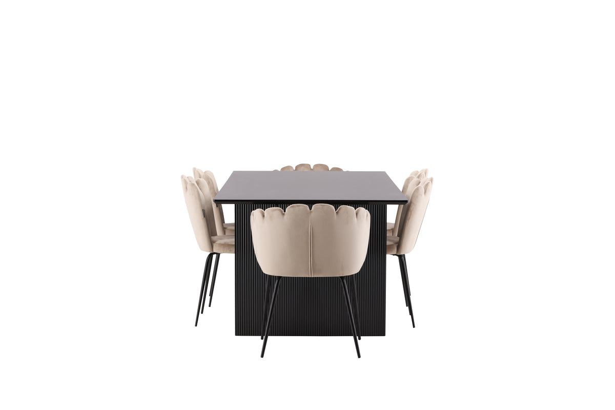 Limhamn & Vail Spisebordsstol 2-pak Beige + Rektangulært Spisebord 200 x 100 Sort