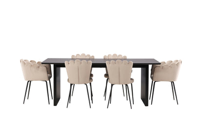 Limhamn & Vail Spisebordsstol 2-pak Beige + Rektangulært Spisebord 200 x 100 Sort