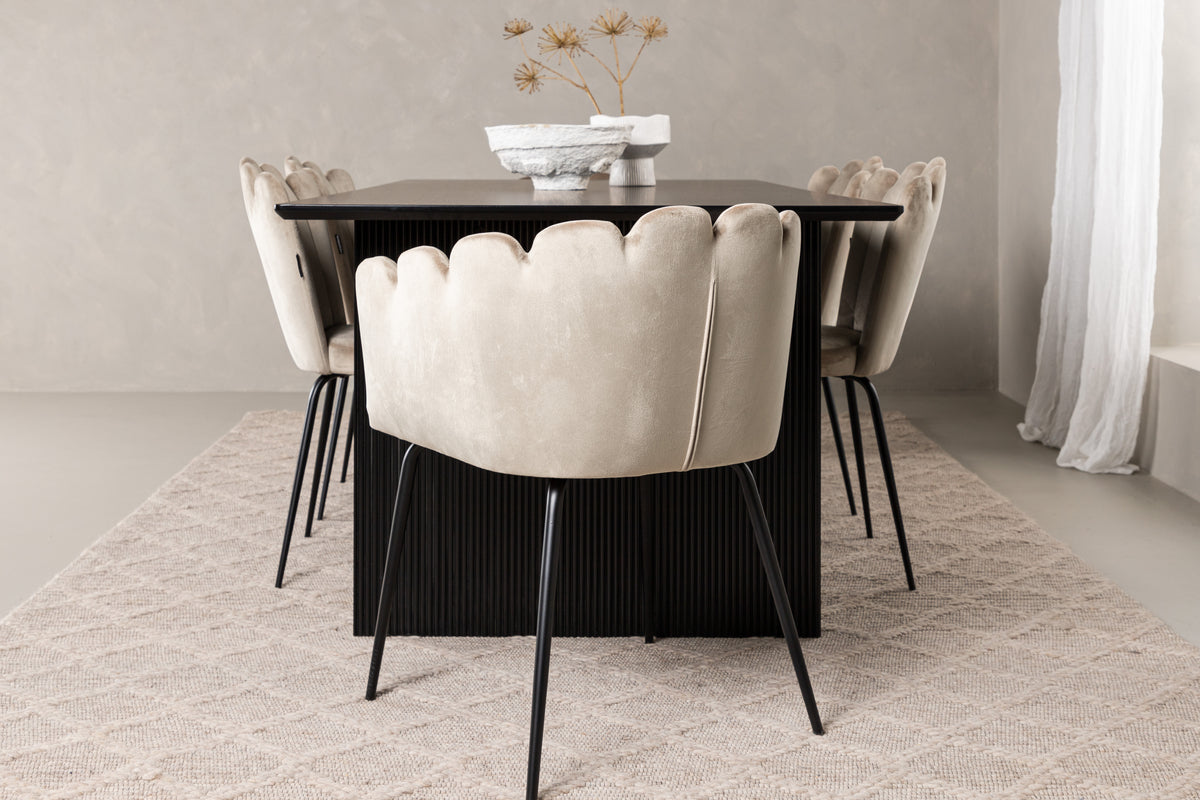 Limhamn & Vail Spisebordsstol 2-pak Beige + Rektangulært Spisebord 200 x 100 Sort