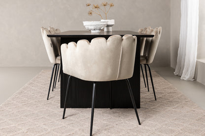 Limhamn & Vail Spisebordsstol 2-pak Beige + Rektangulært Spisebord 200 x 100 Sort