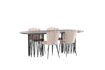 Limhamn & Stone Spisebordsstol 2-pak Beige + Ovalt Spisebord 220 x 100 Mocca