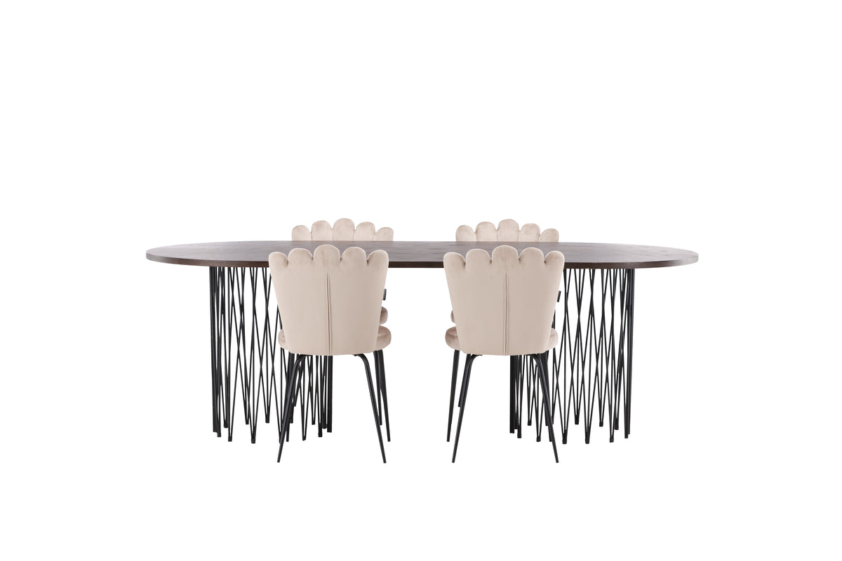 Limhamn & Stone Spisebordsstol 2-pak Beige + Ovalt Spisebord 220 x 100 Mocca