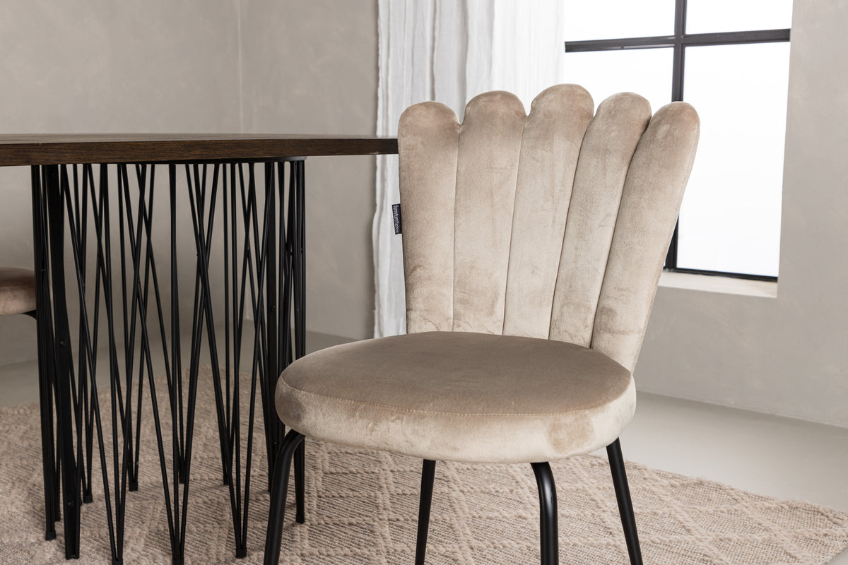 Limhamn & Stone Spisebordsstol 2-pak Beige + Ovalt Spisebord 220 x 100 Mocca