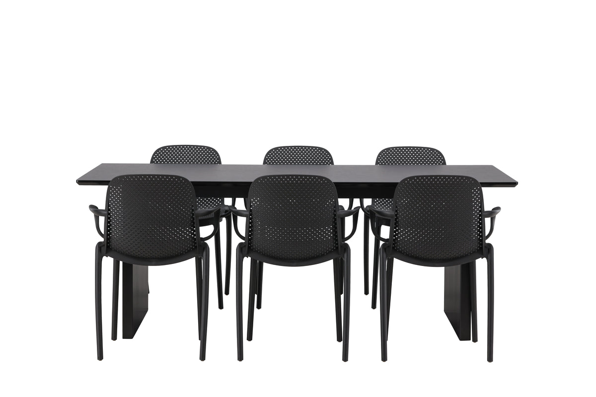 Baltimore & Vail Spisebordsstol 2-pak Sort + Rektangulært Spisebord 200 x 100 Sort