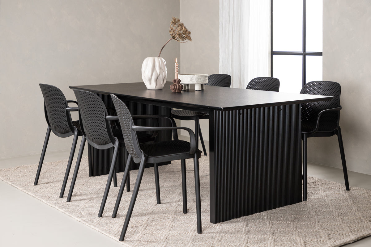 Baltimore & Vail Spisebordsstol 2-pak Sort + Rektangulært Spisebord 200 x 100 Sort