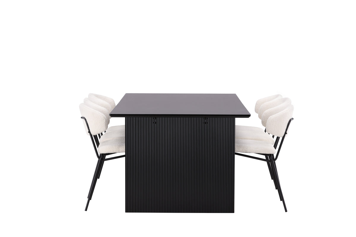 Chico & Vail Spisebordsstol 2-pak Hvid + Rektangulært Spisebord 200 x 100 Sort