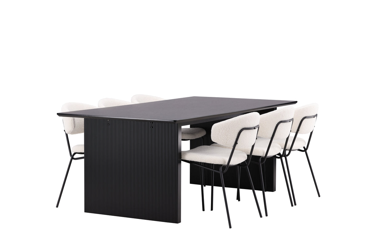 Chico & Vail Spisebordsstol 2-pak Hvid + Rektangulært Spisebord 200 x 100 Sort