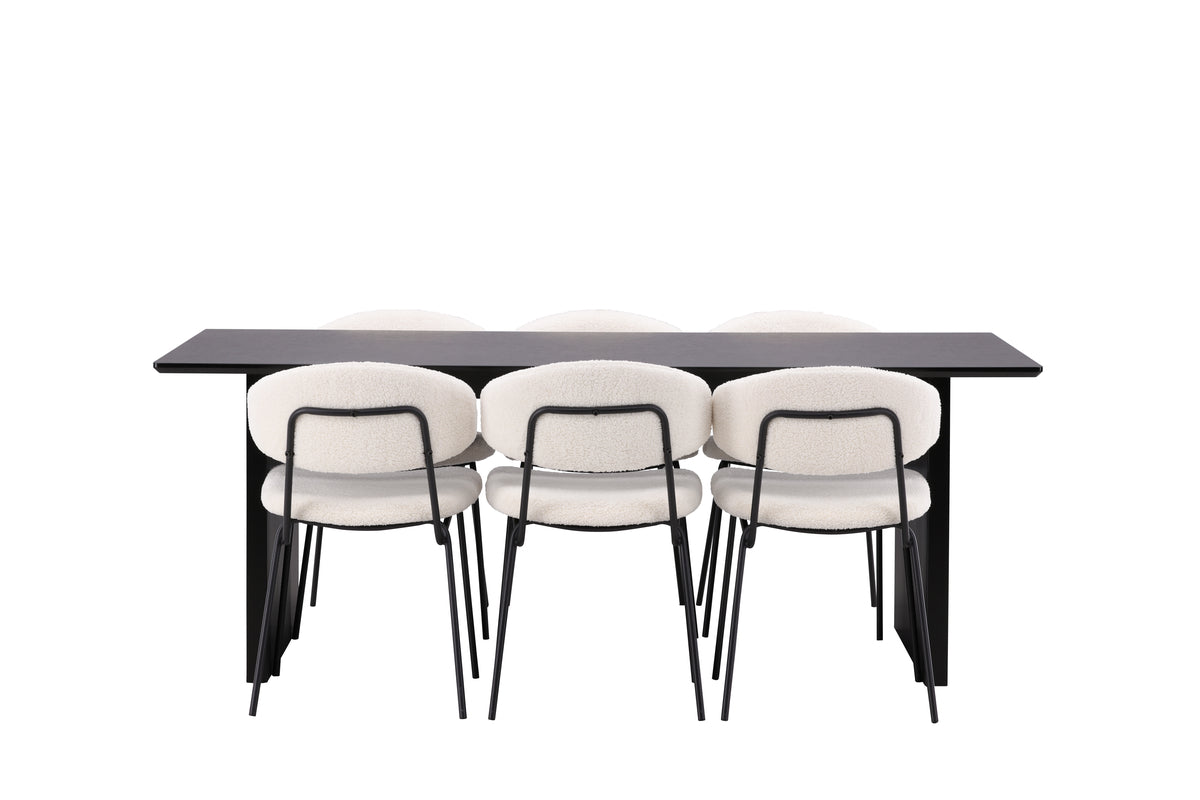 Chico & Vail Spisebordsstol 2-pak Hvid + Rektangulært Spisebord 200 x 100 Sort