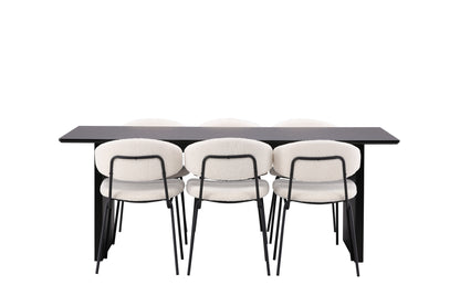 Chico & Vail Spisebordsstol 2-pak Hvid + Rektangulært Spisebord 200 x 100 Sort