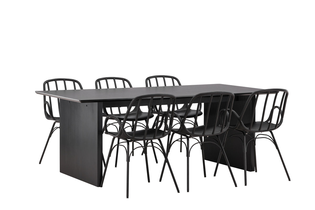 Dyrön & Vail Spisebordsstol 2-pak Sort + Rektangulært Spisebord 200 x 100 Sort