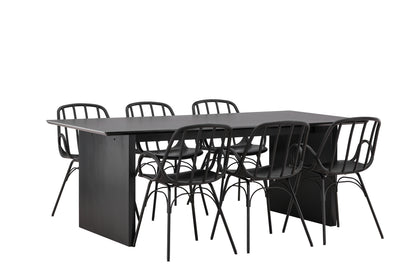 Dyrön & Vail Spisebordsstol 2-pak Sort + Rektangulært Spisebord 200 x 100 Sort