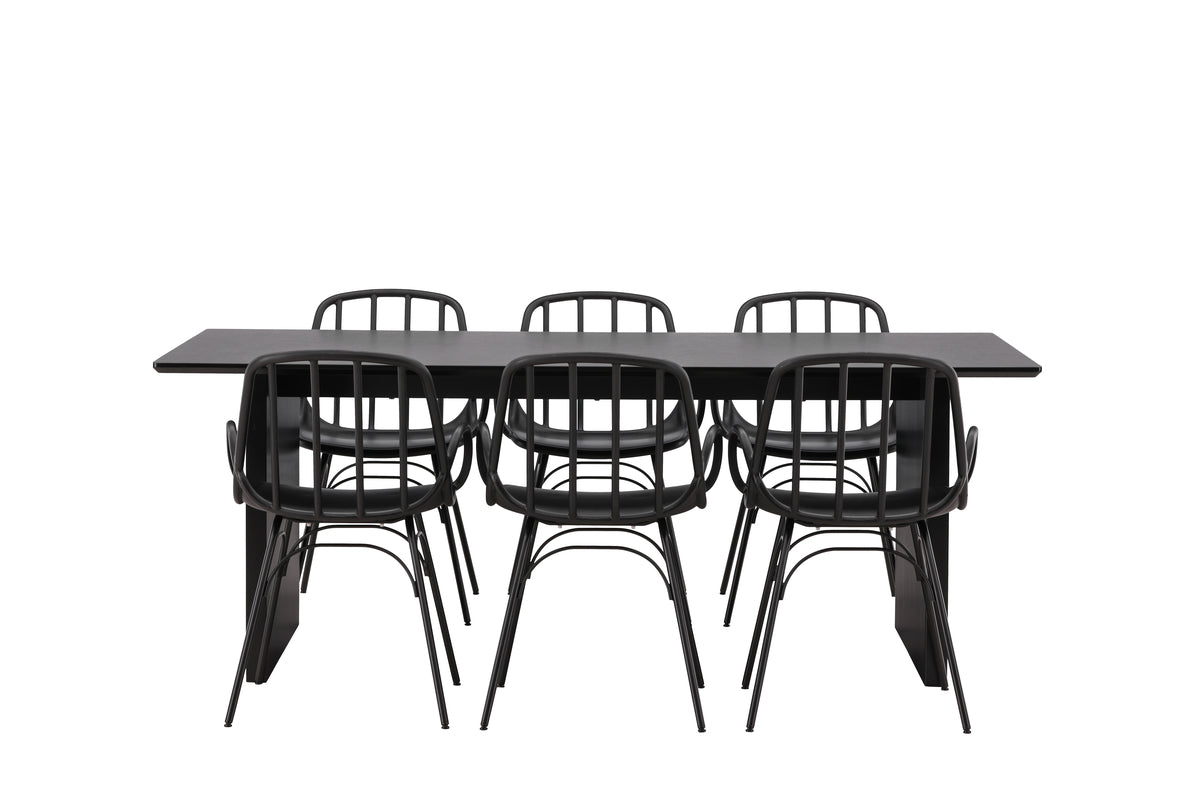 Dyrön & Vail Spisebordsstol 2-pak Sort + Rektangulært Spisebord 200 x 100 Sort