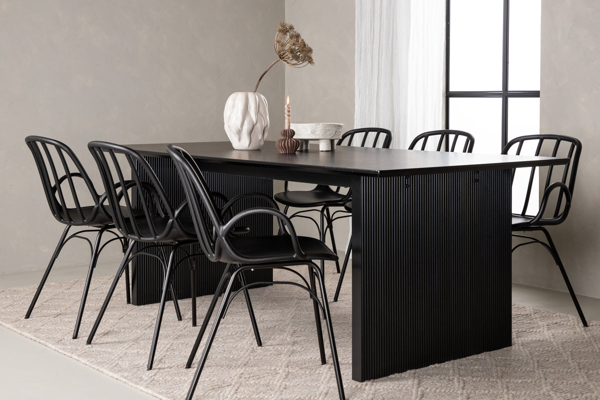 Dyrön & Vail Spisebordsstol 2-pak Sort + Rektangulært Spisebord 200 x 100 Sort