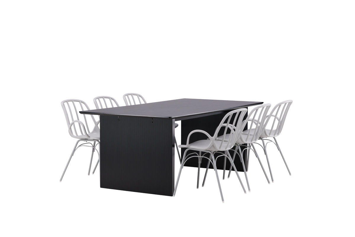 Dyrön & Vail Spisebordsstol 2-pak Lys Grå + Rektangulært Spisebord 200 x 100 Sort