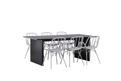 Dyrön & Vail Spisebordsstol 2-pak Lys Grå + Rektangulært Spisebord 200 x 100 Sort