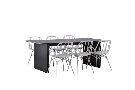 Dyrön & Vail Spisebordsstol 2-pak Lys Grå + Rektangulært Spisebord 200 x 100 Sort