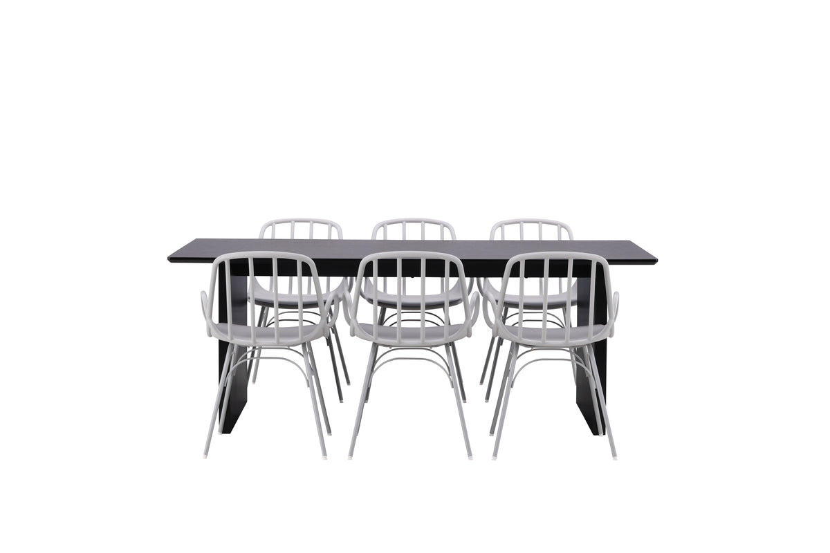 Dyrön & Vail Spisebordsstol 2-pak Lys Grå + Rektangulært Spisebord 200 x 100 Sort