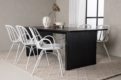 Dyrön & Vail Spisebordsstol 2-pak Lys Grå + Rektangulært Spisebord 200 x 100 Sort