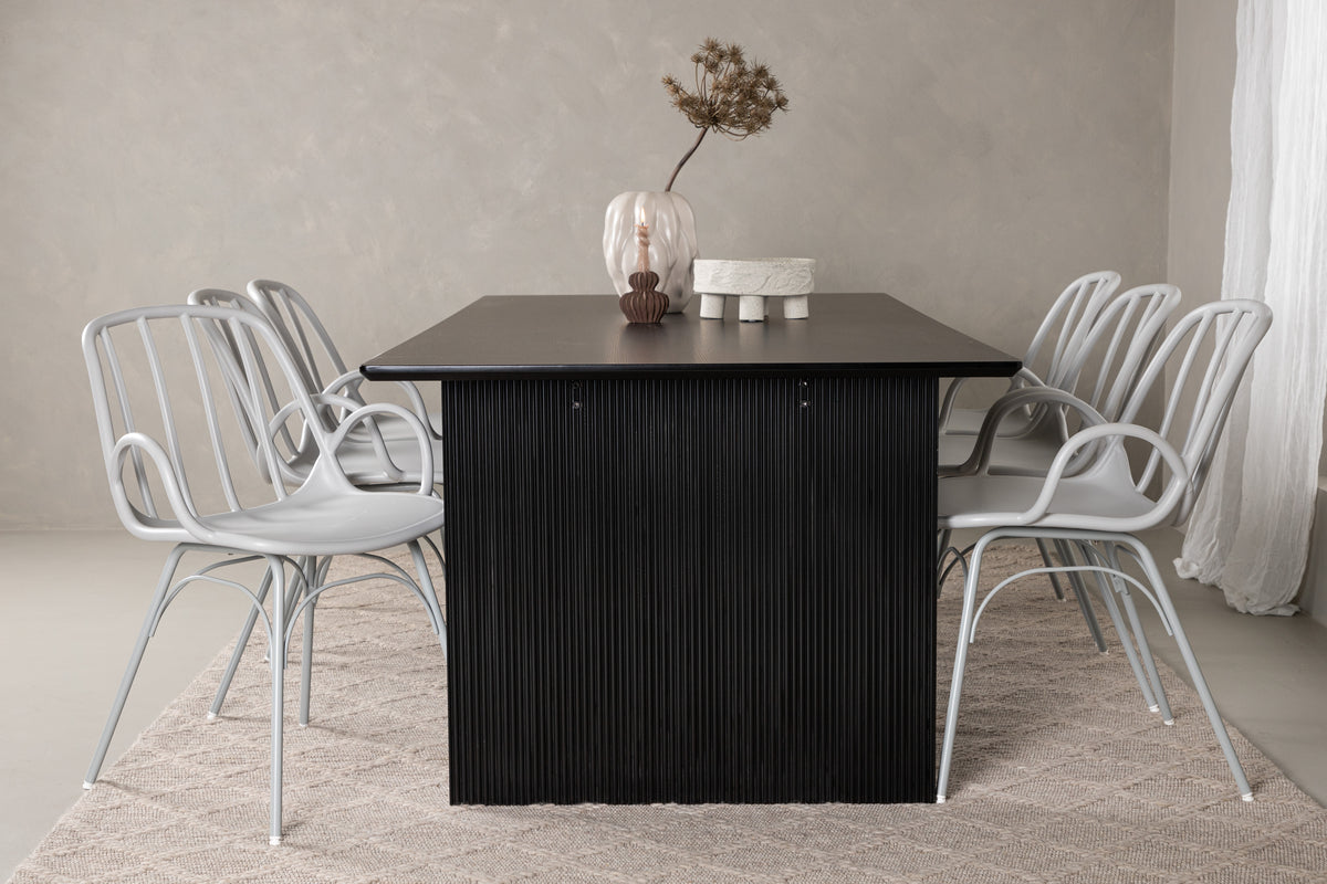 Dyrön & Vail Spisebordsstol 2-pak Lys Grå + Rektangulært Spisebord 200 x 100 Sort