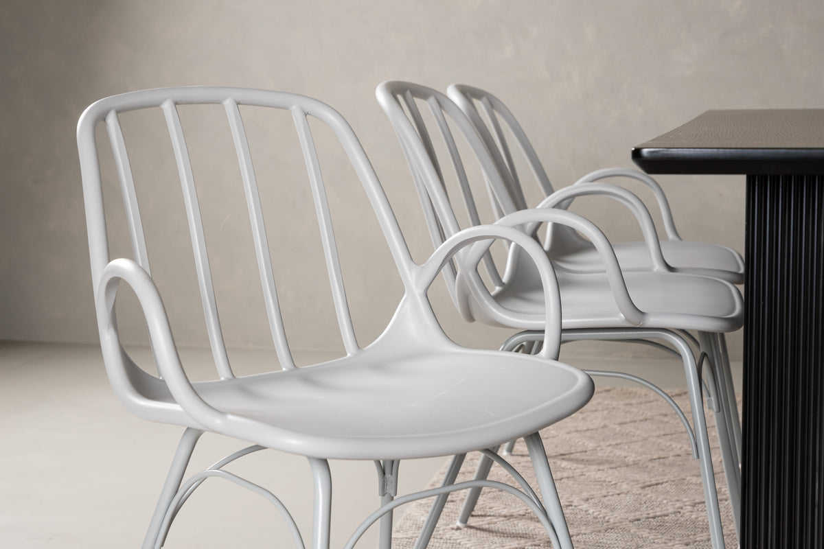 Dyrön & Vail Spisebordsstol 2-pak Lys Grå + Rektangulært Spisebord 200 x 100 Sort