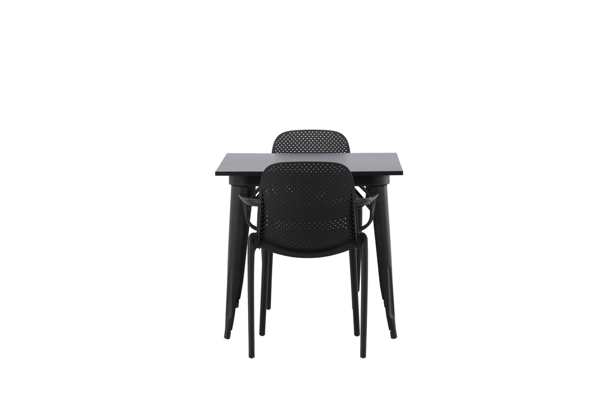 Tempe & Baltimore Rektangulært Spisebord 80 x 80 Sort + Spisebordsstol 2-pak Sort