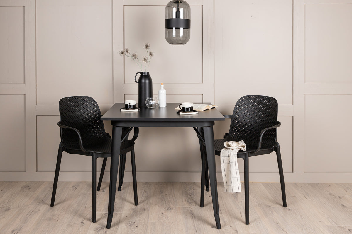 Tempe & Baltimore Rektangulært Spisebord 80 x 80 Sort + Spisebordsstol 2-pak Sort