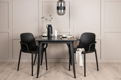 Tempe & Baltimore Rektangulært Spisebord 80 x 80 Sort + Spisebordsstol 2-pak Sort