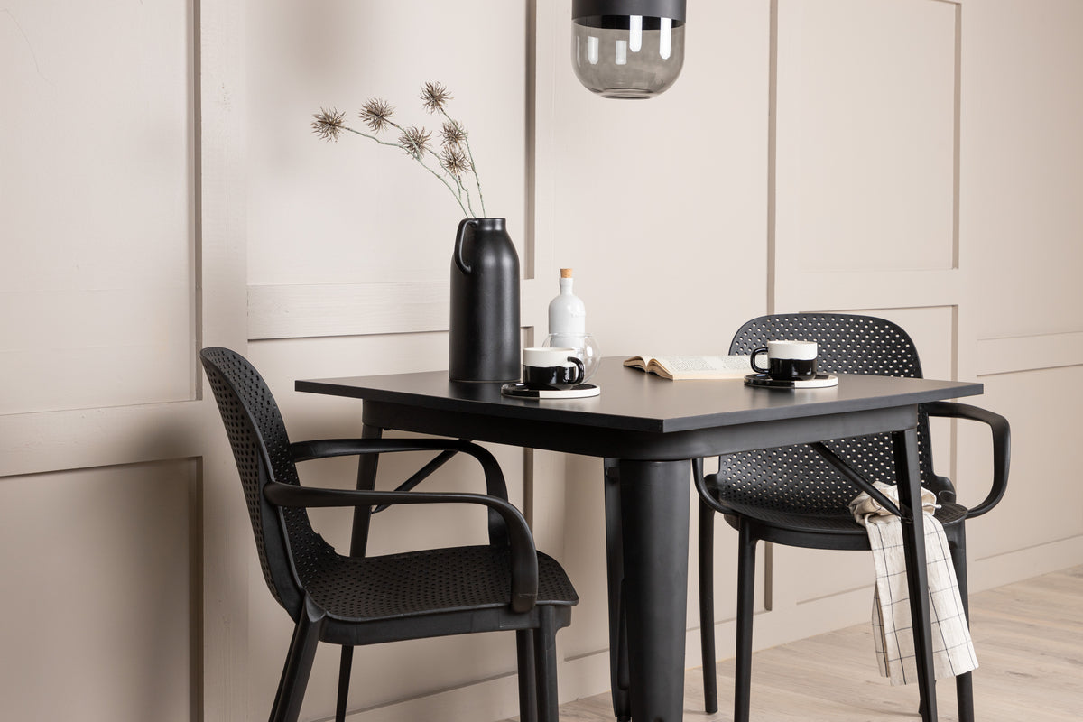 Tempe & Baltimore Rektangulært Spisebord 80 x 80 Sort + Spisebordsstol 2-pak Sort