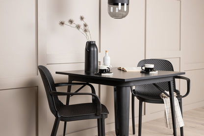 Tempe & Baltimore Rektangulært Spisebord 80 x 80 Sort + Spisebordsstol 2-pak Sort