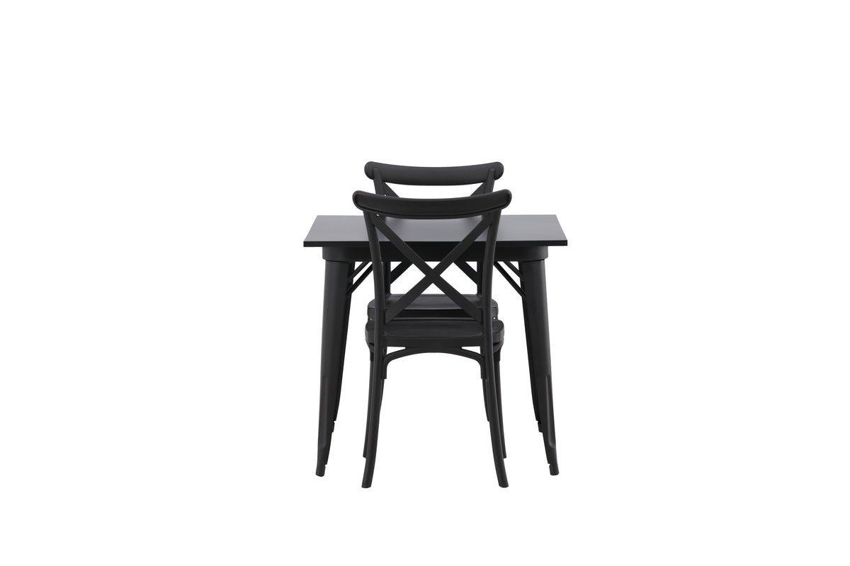 Crosett & Tempe Spisebordsstol 2-pak Sort + Rektangulært Spisebord 80 x 80 Sort