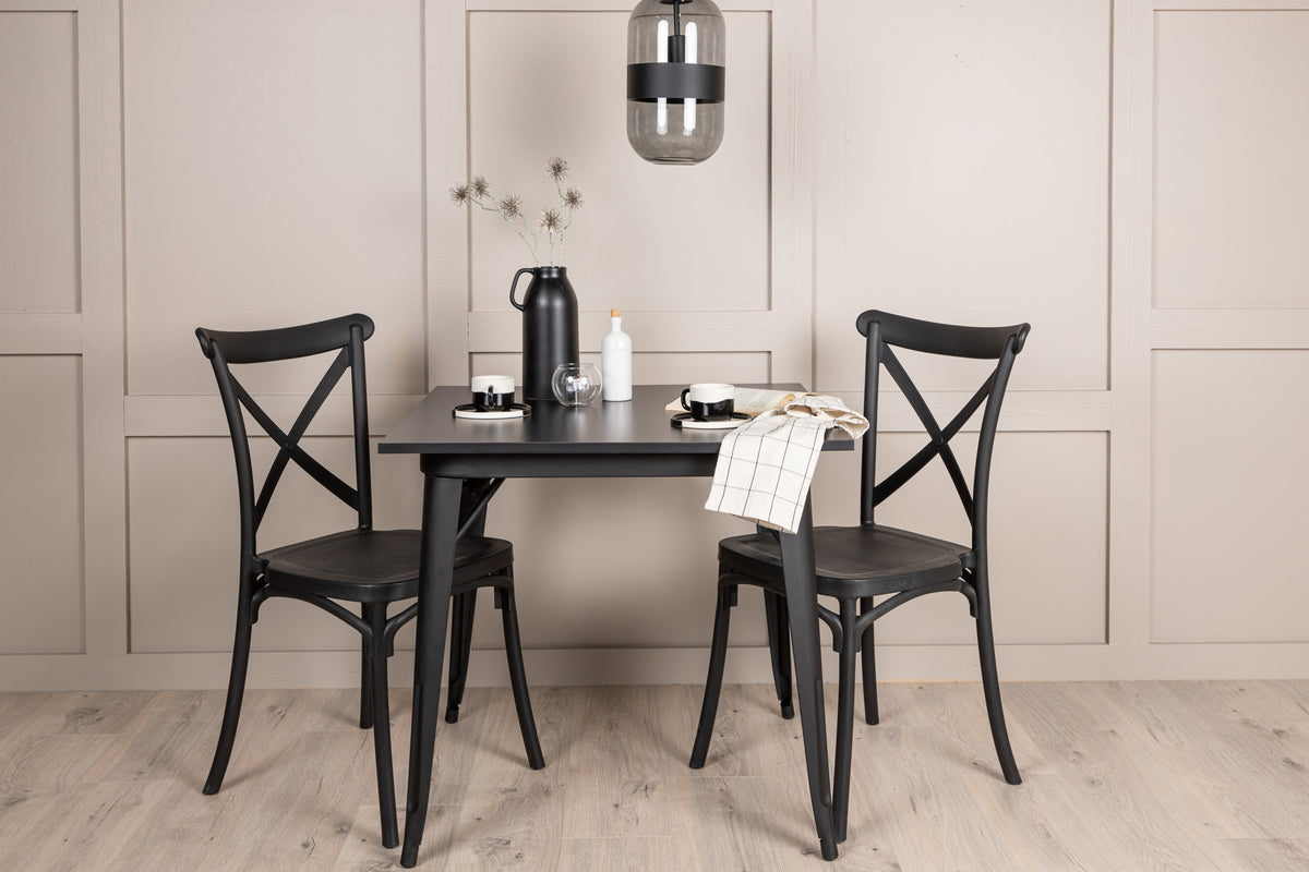 Crosett & Tempe Spisebordsstol 2-pak Sort + Rektangulært Spisebord 80 x 80 Sort